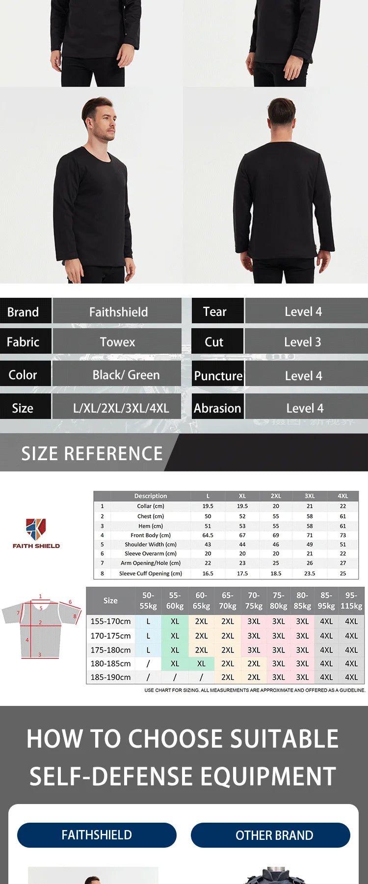 Personal Protective Equipment Anti-Cut Resistant Long Sleeve T-shirts Self-defense Bodyguard Police Clothes Men Women