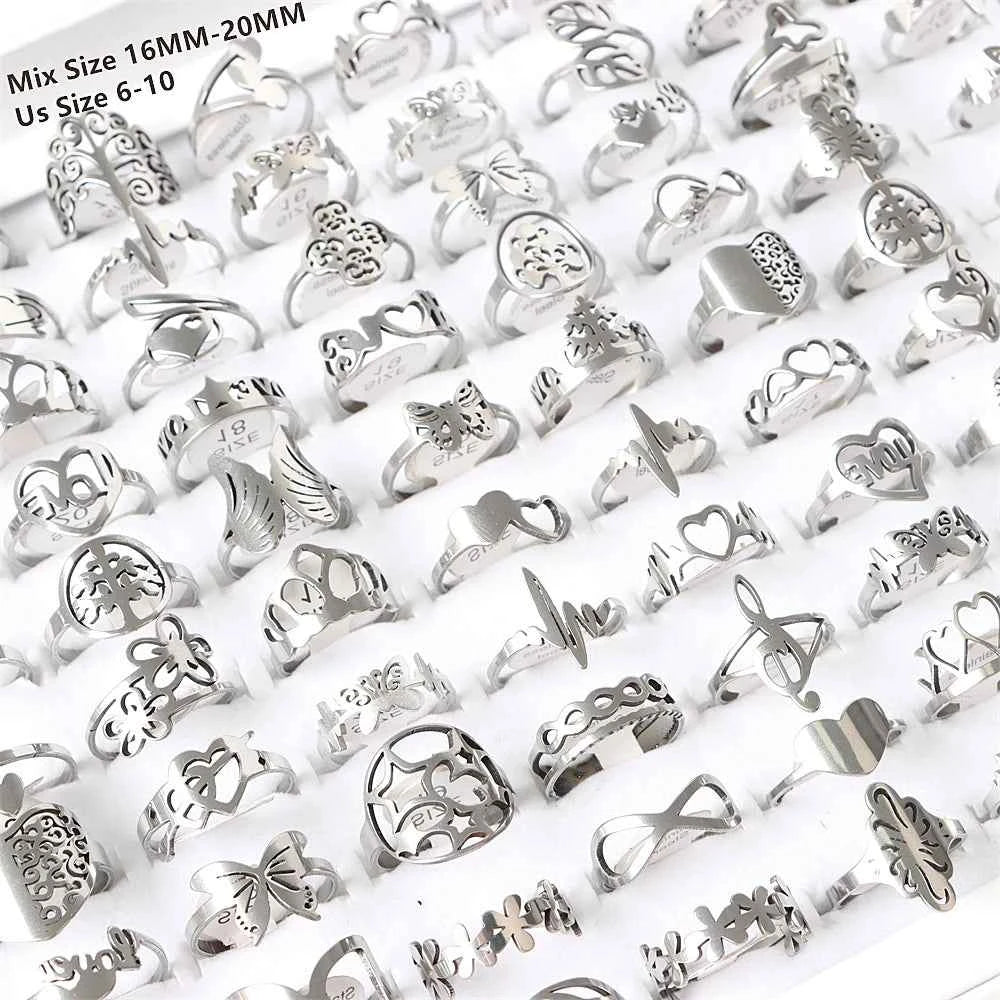 10/20 Pcs/Lot Fashion Multi Style Stainless Steel Jewelry Rings Zircon Crystal Spinner 5 Colors Punk Spikes For Womens Mens Gift