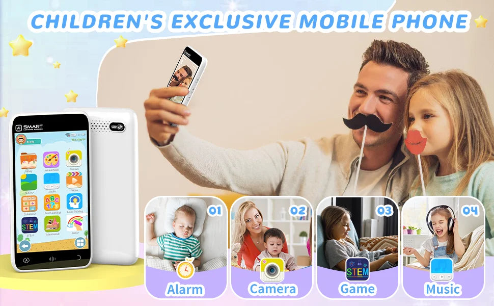 Kids Smart Phone Toy 220+ Educational Games 3.97'' Touch Screen With Dual Camera Brain Train Sleep Story for Child Festive Gifts
