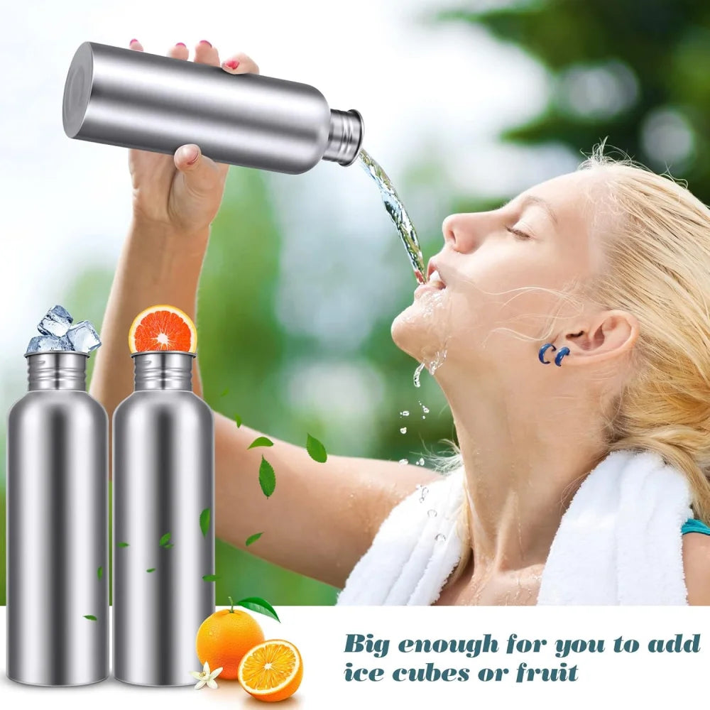 1000ML Stainless Steel Water Bottle, Non-Insulated Single-Wall, Dishwasher Safe, Plastic-Free 304 Metal Water Bottle, Wide-Mouth