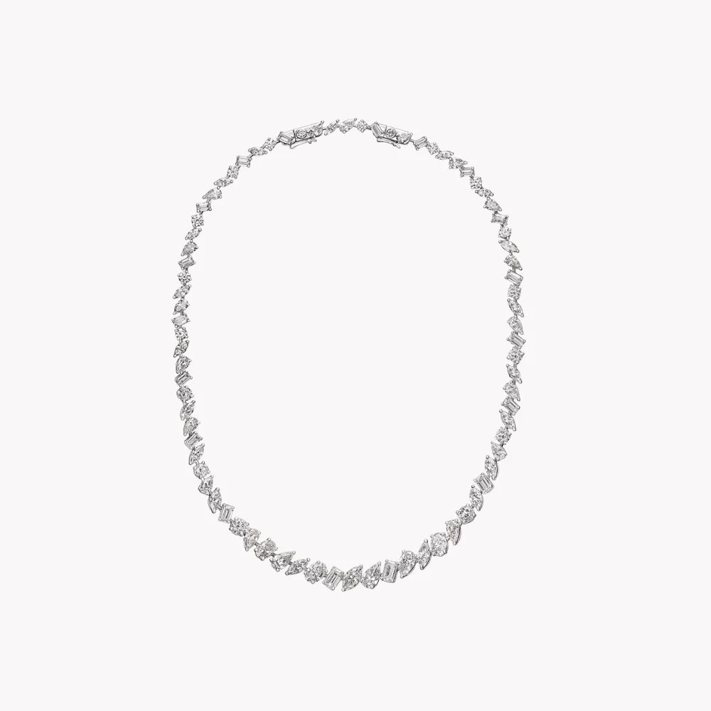 Mix Shape 20 Carat Lab Grown Diamond Tennis Necklace 14K White Gold VVS2 Clarity DEF Color For Women's Jewelry Diamond Necklace