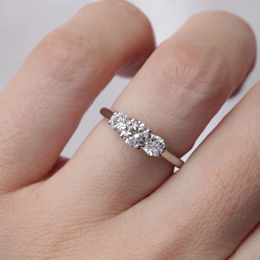 6.5mm Round Cut Moissanite Engagement Ring | Three Stone Gold or Silver Ring | Bridal Wedding Anniversary Fine Jewelry OEM