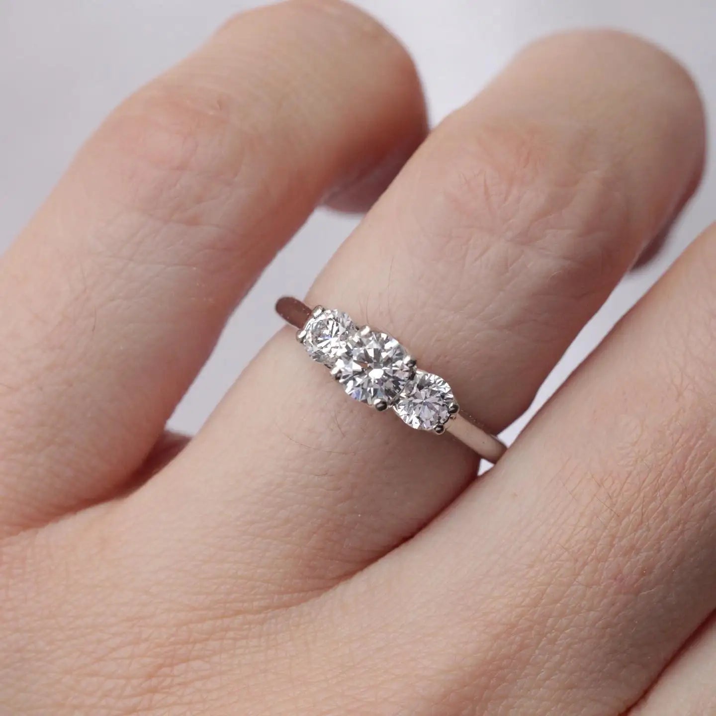 6.5mm Round Cut Moissanite Engagement Ring | Three Stone Gold or Silver Ring | Bridal Wedding Anniversary Fine Jewelry OEM