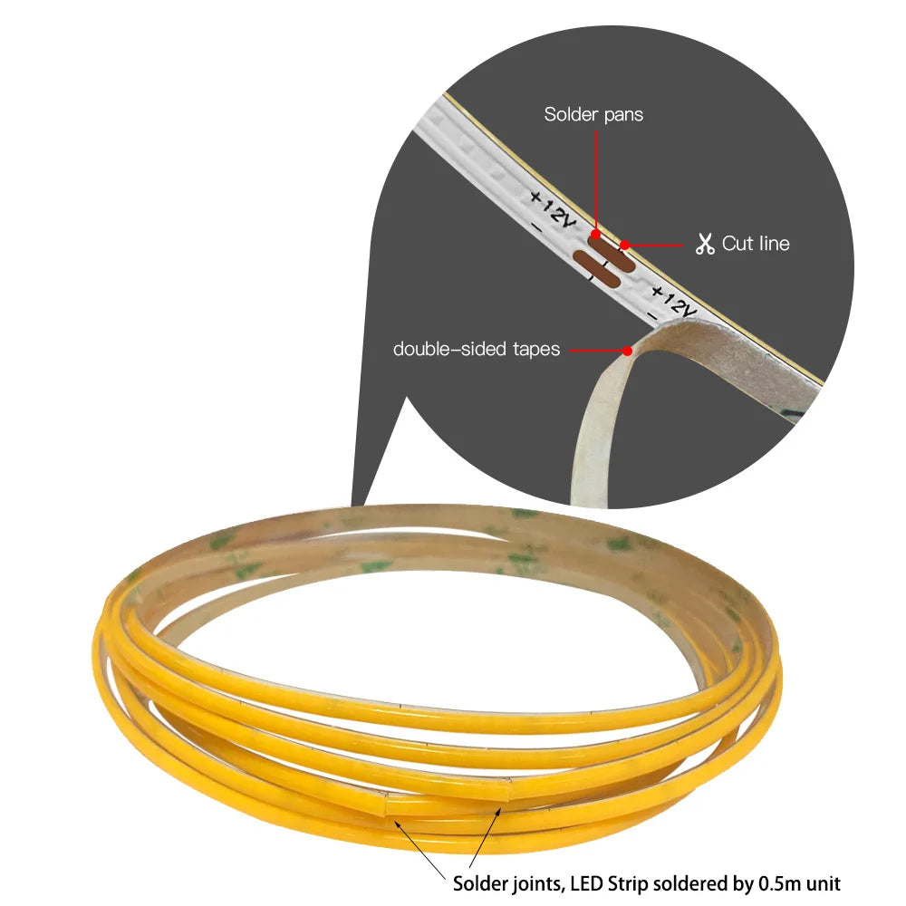 USB 5V COB LED Strip Lights 2.7mm Very Thin Multicolor 480LEDs 1m 2m For Computer Indoor Linear Tape Lights Flexible Convenient