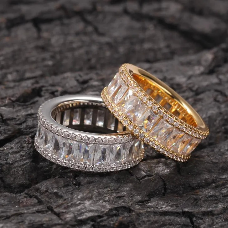 RB GEMS Customized Rhodium 14K White/Yellow Gold Baguette Cut Engagement Ring Unisex Hip Hop Style IGI Certified Lab Grown