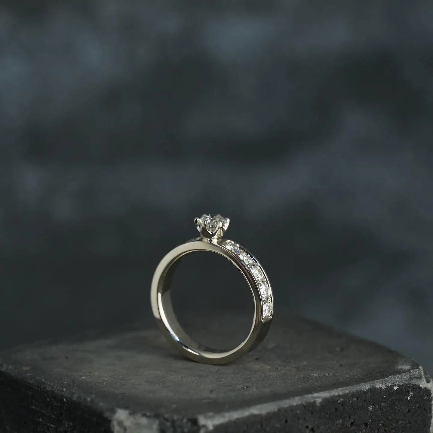 6mm Round Cut Moissanite Engagement Ring | Solitaire with Pave Side Stones | Gold or Silver Bridal Wedding Fine Jewelry OEM