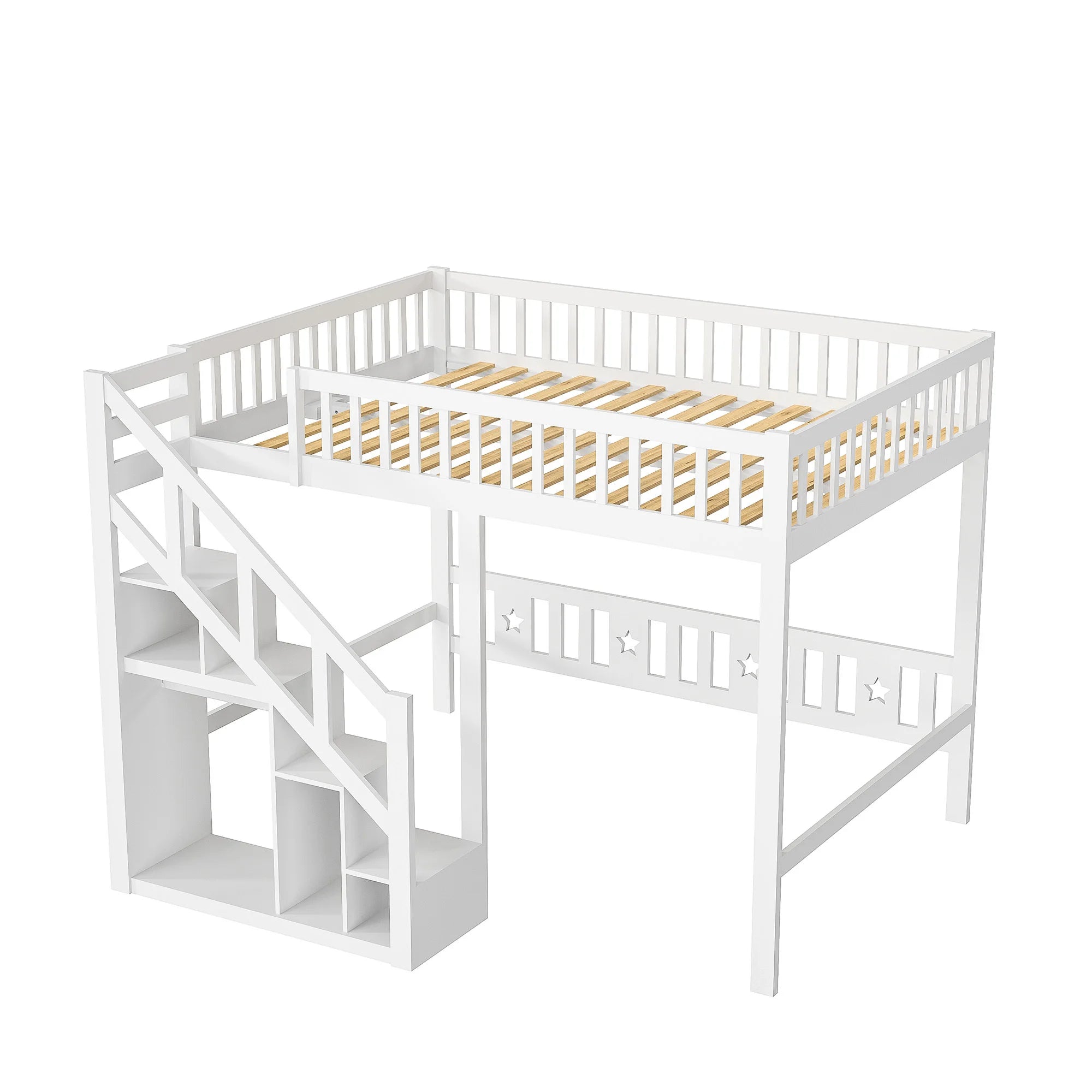 Rosahqnda children's high bed 90x200 cm 140x200 cm, children's bed with crash protection, stair, storage space, bunk bed, solid wood