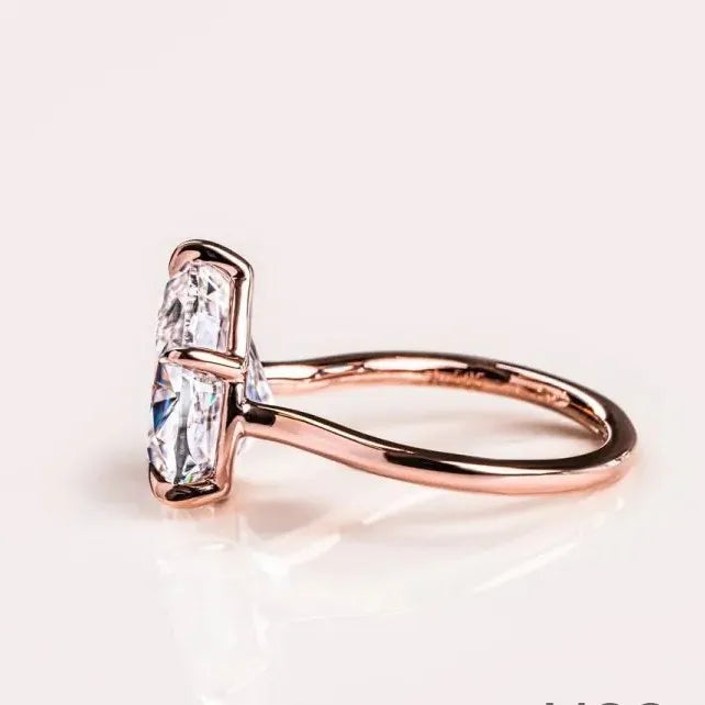 IGI Certified High Quality Silver Plated Emerald Cut VVS Moissanite Diamond Ring Vintage Style for Men Women's Weddings