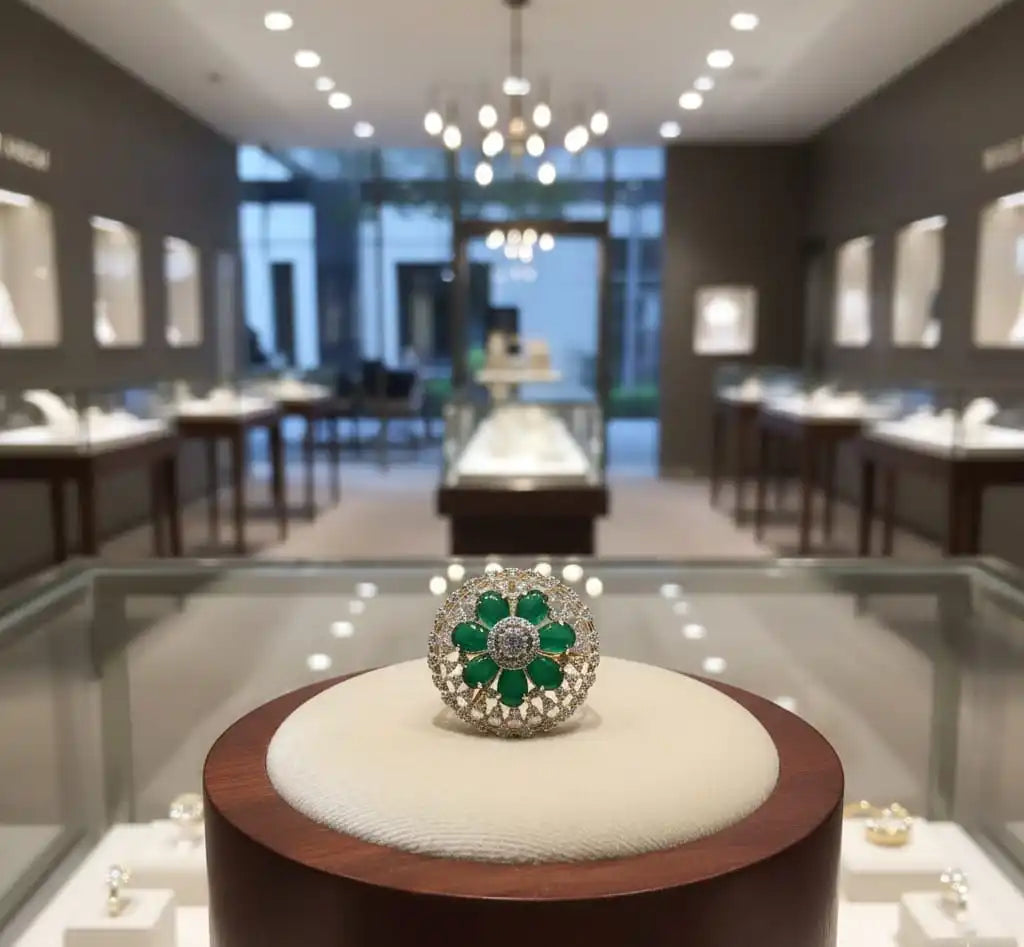 Best And Unique Hot Selling Design With Moissanite Diamonds With Green Stone 925 Silver Fine Ring