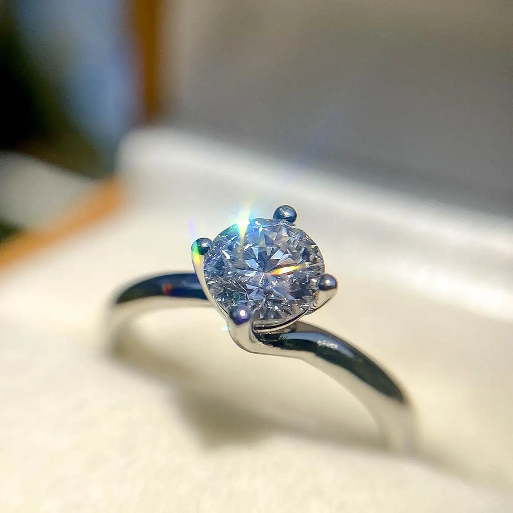 6mm Cut Diamond Engagement Ring | Classic Solitaire Accents | Sterling Silver 18K Gold Plated Bridal Wedding Fine Jewelry Custom