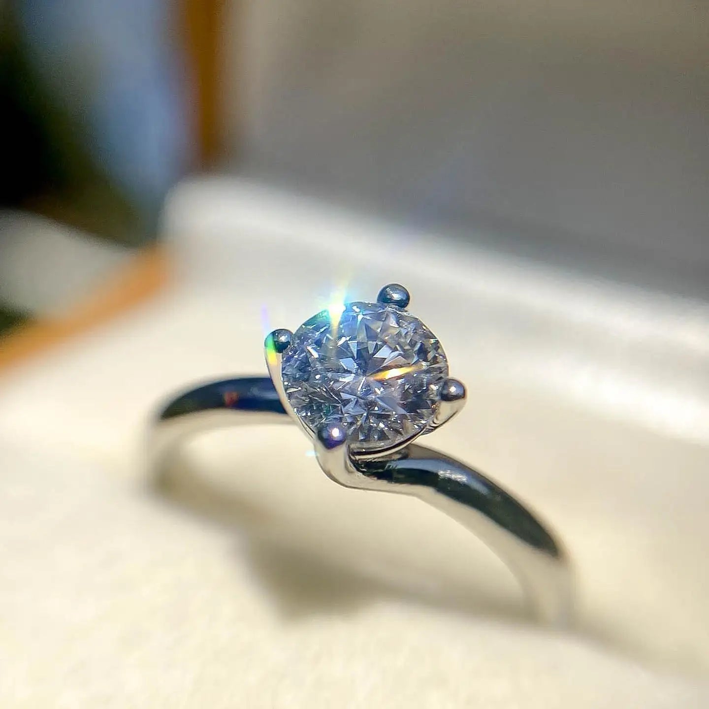 6mm Cut Diamond Engagement Ring | Classic Solitaire Accents | Sterling Silver 18K Gold Plated Bridal Wedding Fine Jewelry Custom