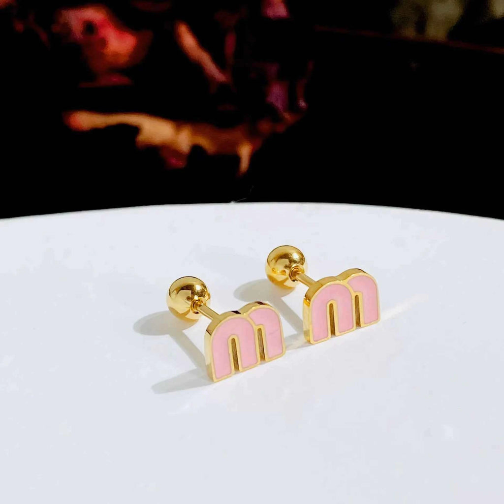 IFYOUOO Stainless Steel Letter M Stud Earrings for Women Fashion Jewelry Delicate Cute Tiny Earrings Gift