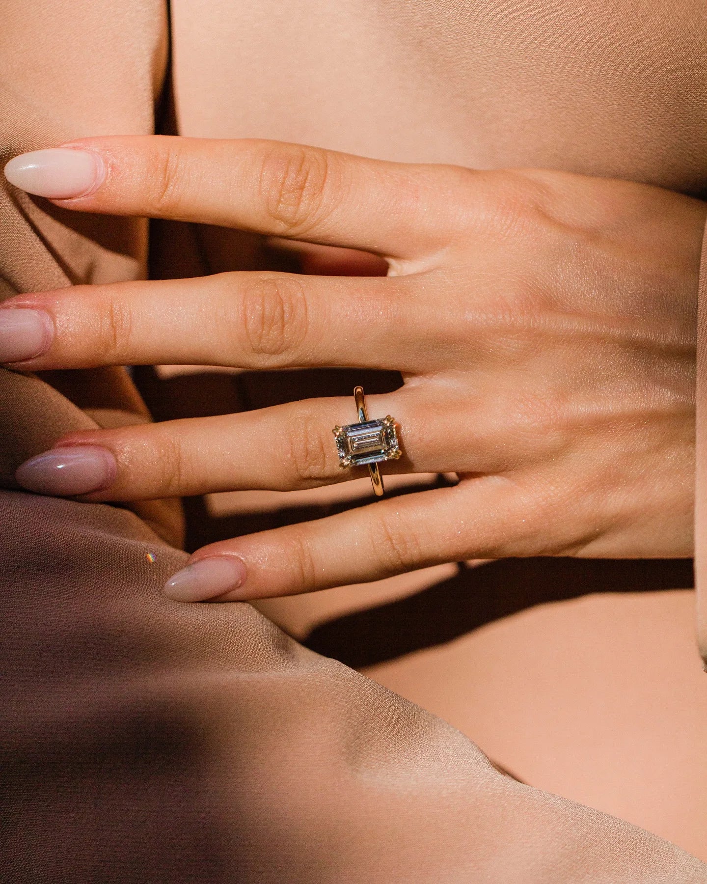 10x7mm Emerald Cut Moissanite Solitaire Engagement Ring in Classic Four Prong Gold Setting | Bridal Wedding Jewelry