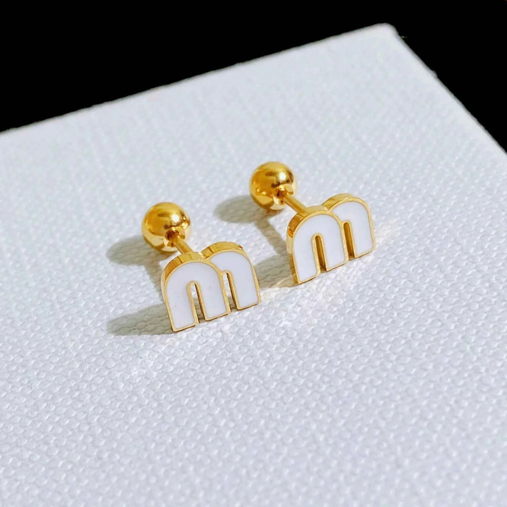 IFYOUOO Stainless Steel Letter M Stud Earrings for Women Fashion Jewelry Delicate Cute Tiny Earrings Gift