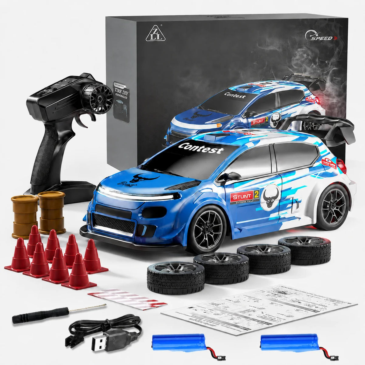 BL2Battery Color 1:24 RC Drift Car 4WD With LED Lights & Swap Tires