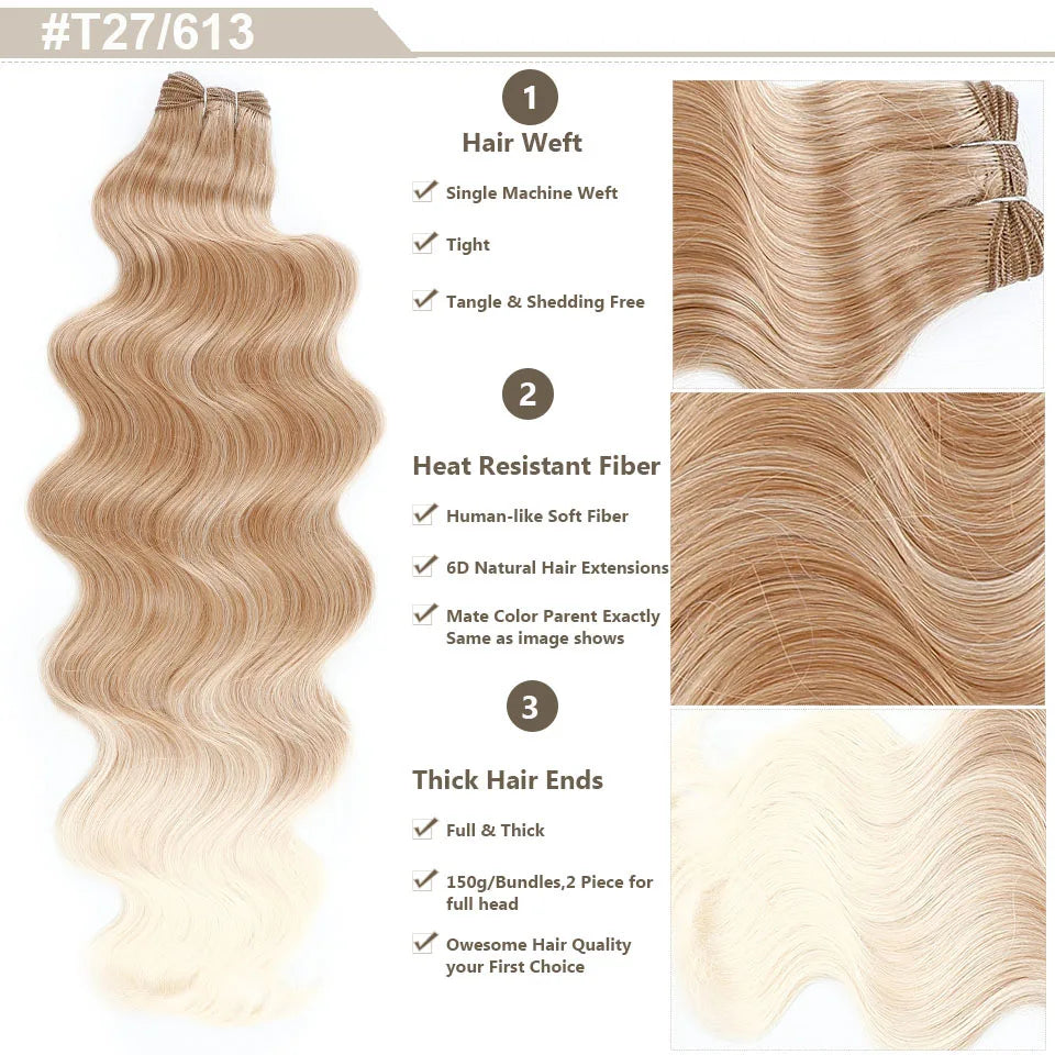Magicae 30Inches 200G Piano Blonde SP12/16/613 Ombre Brown 6# Body Wave Bundles High Temperature Synthetic Hair Extensions
