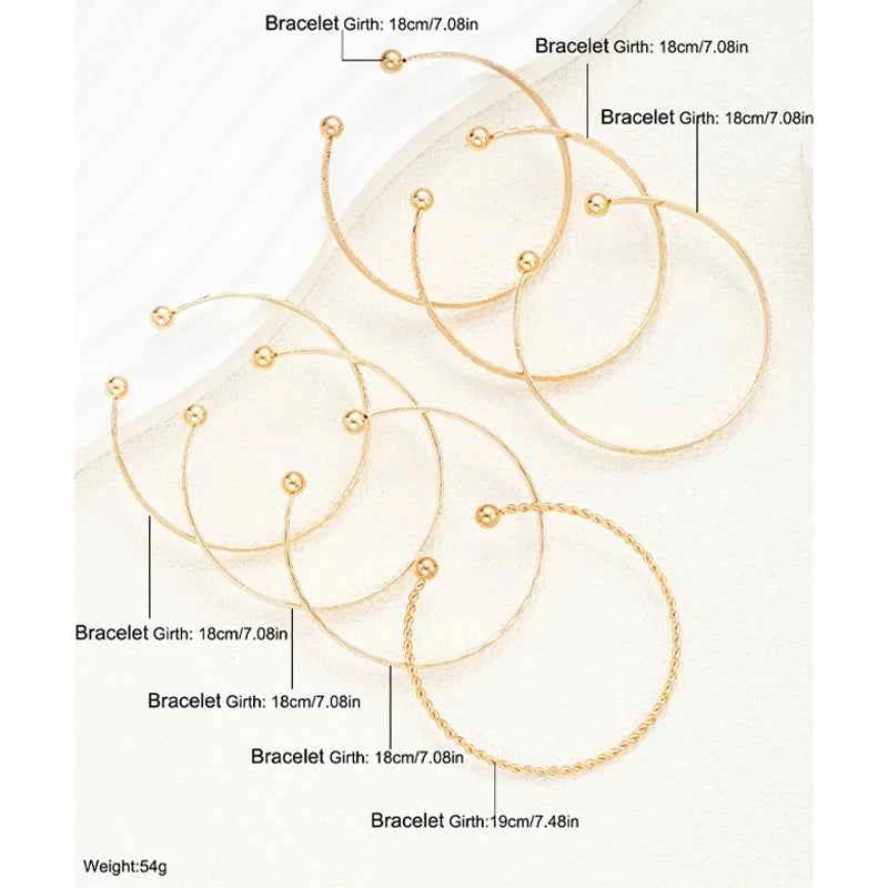 7 Pcs/Set Punk Gold Color Bracelets for Women Streetwear Goth Heart Prints Metal Design Open Bangle Fashion Jewelry Gifts