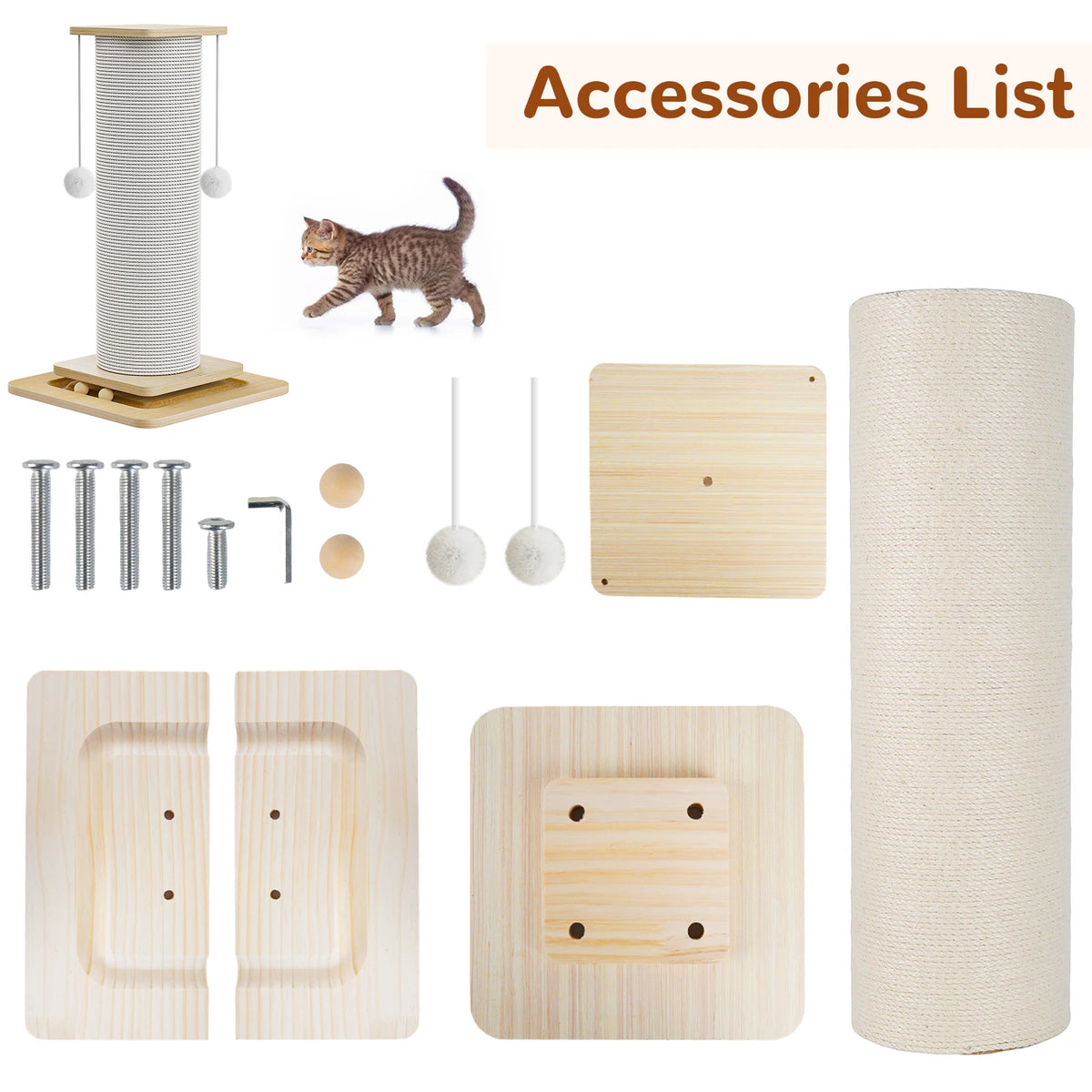Tall Sisal Cat Scratching Post – Stable Wood Base & Toys