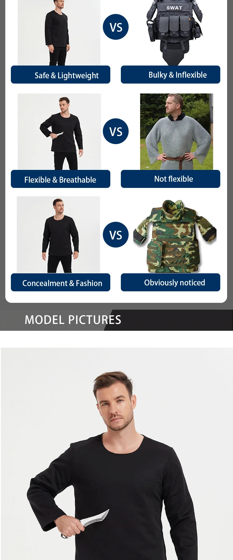 Personal Protective Equipment Anti-Cut Resistant Long Sleeve T-shirts Self-defense Bodyguard Police Clothes Men Women