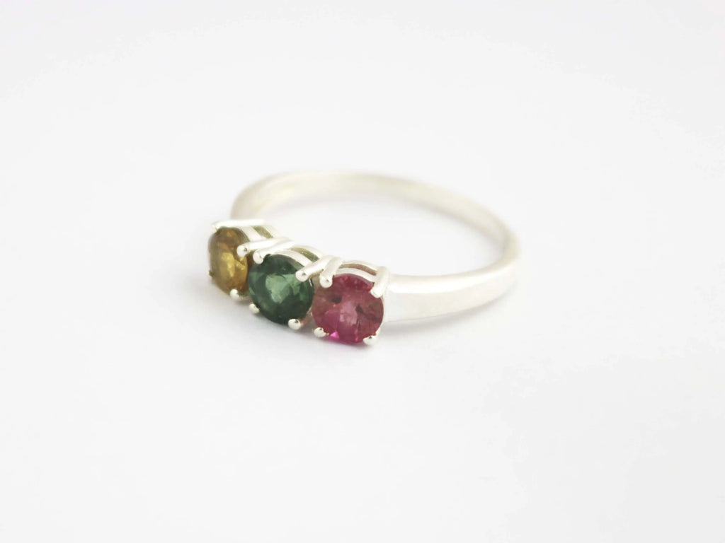 Multi Tourmaline Gemstone 925 Sterling Silver Handmade Stackable Engagement Ring For Women