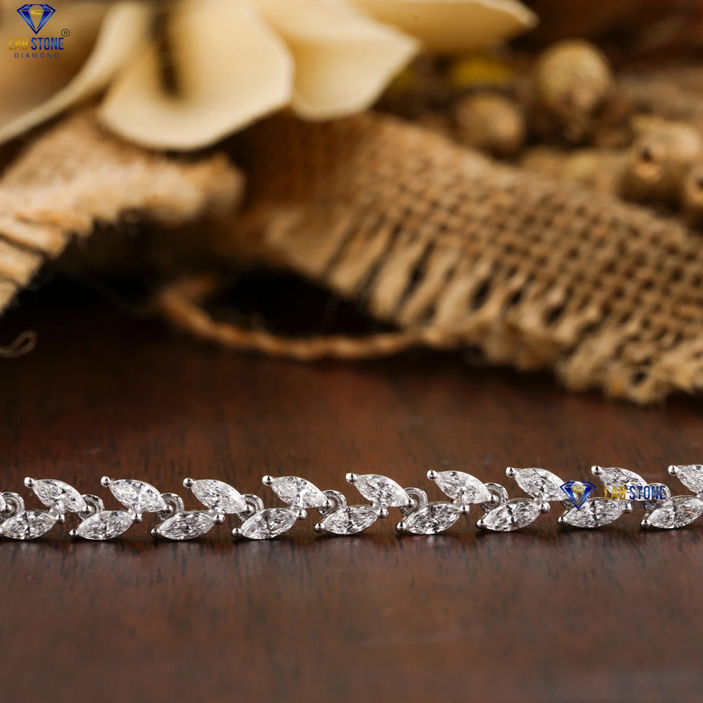 4.36 CT Marquise Cut Diamond  Bracelet 18K White Gold  Cvd/HPHT Diamond  Jewelry