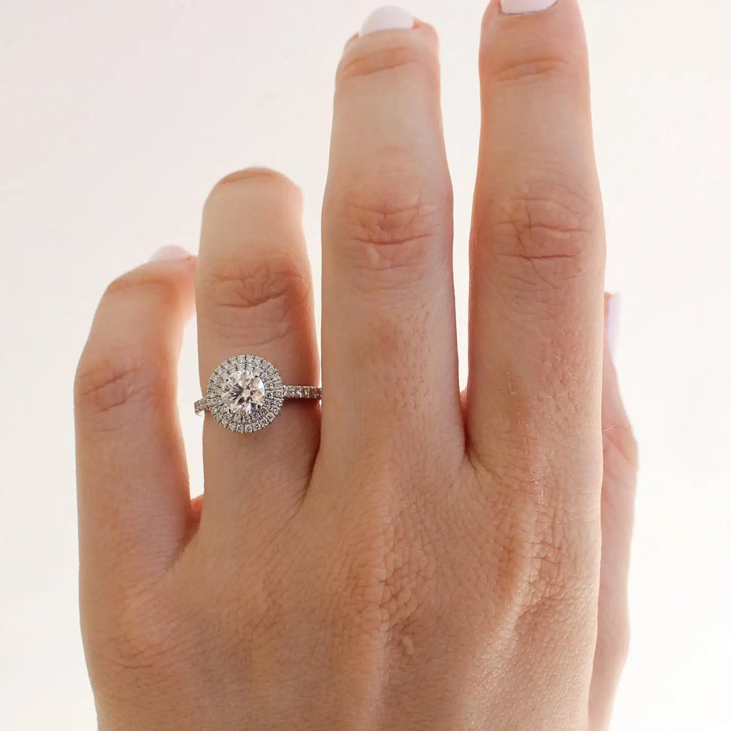 8mm Round Cut Moissanite Halo Engagement Ring | Pave Band Wedding Ring | Silver or Gold Fine Jewelry Custom OEM