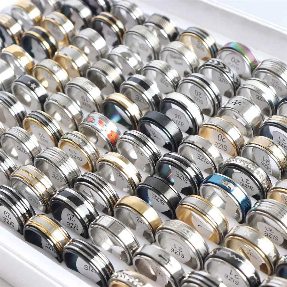 10/20 Pcs/Lot Fashion Multi Style Stainless Steel Jewelry Rings Zircon Crystal Spinner 5 Colors Punk Spikes For Womens Mens Gift
