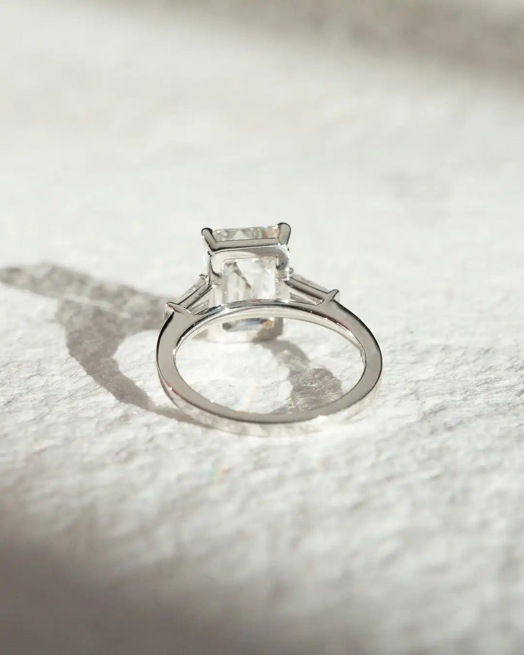 Elegant 12x8 mm Emerald Cut White Moissanite Engagement Ring with Side Baguette Stones | 925 Silver or 10k 14k 18k Gold