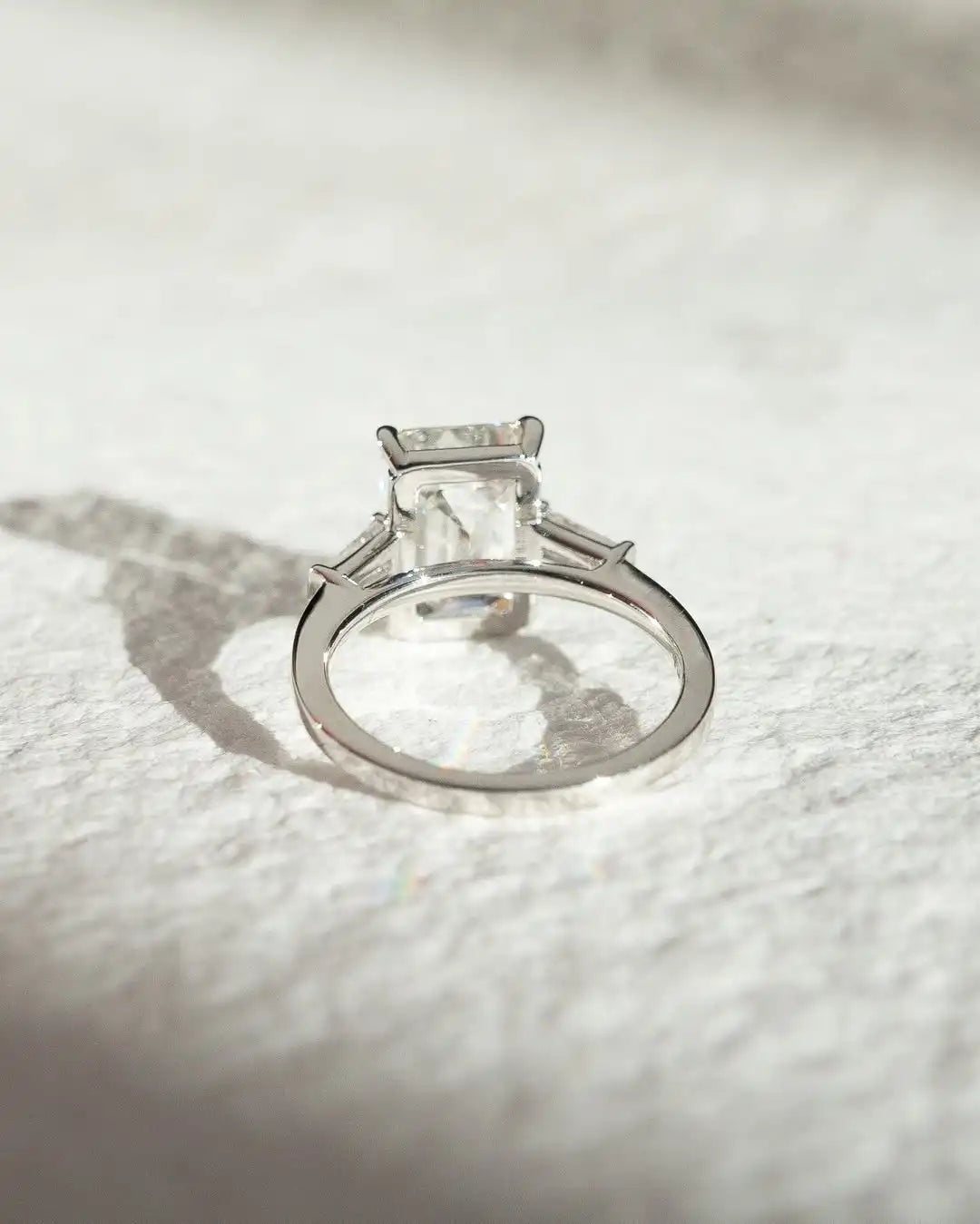 Elegant 12x8 mm Emerald Cut White Moissanite Engagement Ring with Side Baguette Stones | 925 Silver or 10k 14k 18k Gold