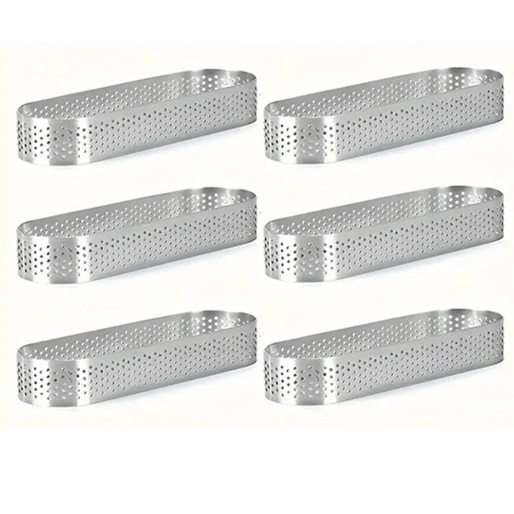 3/6pack Oval Tart Rings 304 Stainless Steel Perforated Pastry Cake Ring Mold for Baking, Nonstick Fruit Tarte Crust Tools
