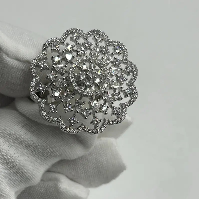 Flower Cluster 925 Silver Engagement Ring Original Multi Pear Cut Moissanite Halo Rhodium Plated Pave Setting Brides Wedding