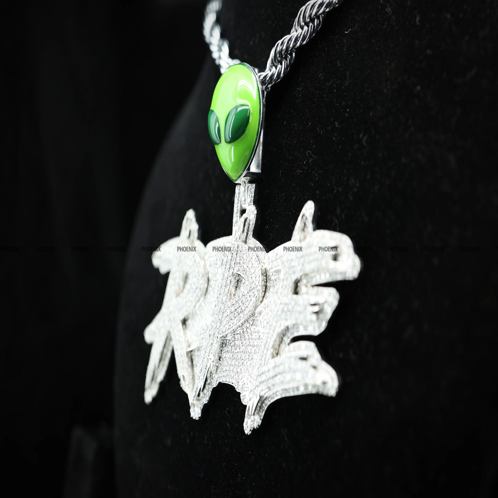 Custom Alien Bail Pendant Iced Out "RPE" Pendant Green Alien Head Bail Hip Hop Jewelry Rapper Statement Bling Phoenix Enterprise
