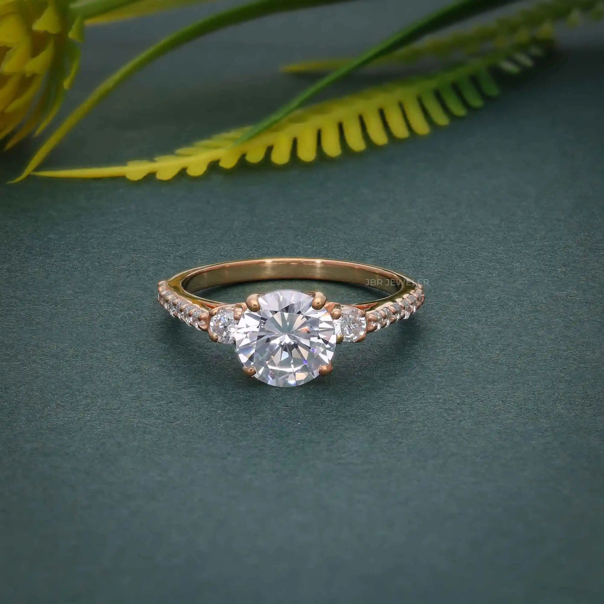Antique Style IGI Certified VVS Lab Grown Diamond Gold Plated 925 Silver Pave Set Three Stone Engagement Ring For Women Gifts
