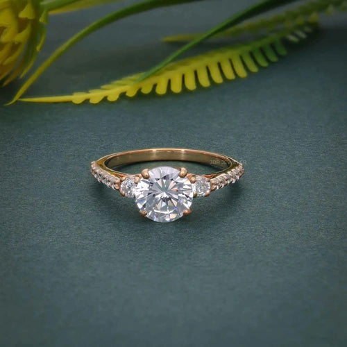 Antique Style IGI Certified VVS Lab Grown Diamond Gold Plated 925 Silver Pave Set Three Stone Engagement Ring For Women Gifts