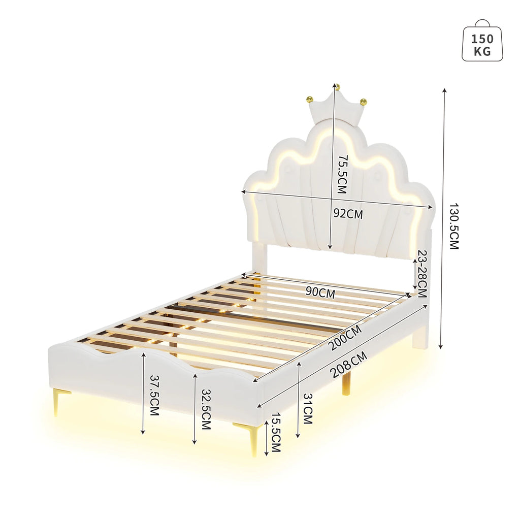 Rosahqnda Children's bed girls Single bed Double Bed Children bed Princess Crown Shape bed Adjustable Headboard
