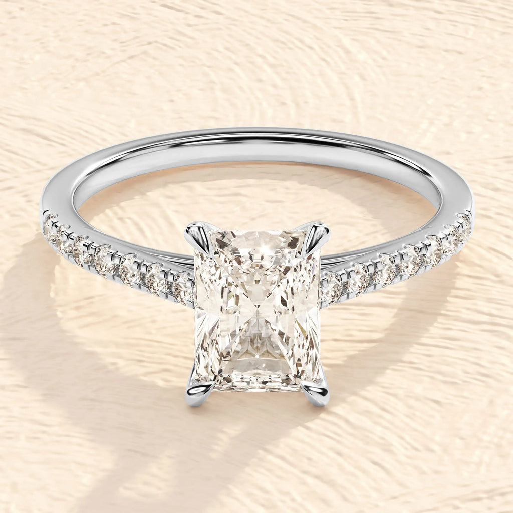 IGI Certified High Quality Silver Plated Emerald Cut VVS Moissanite Diamond Ring Vintage Style for Men Women's Weddings