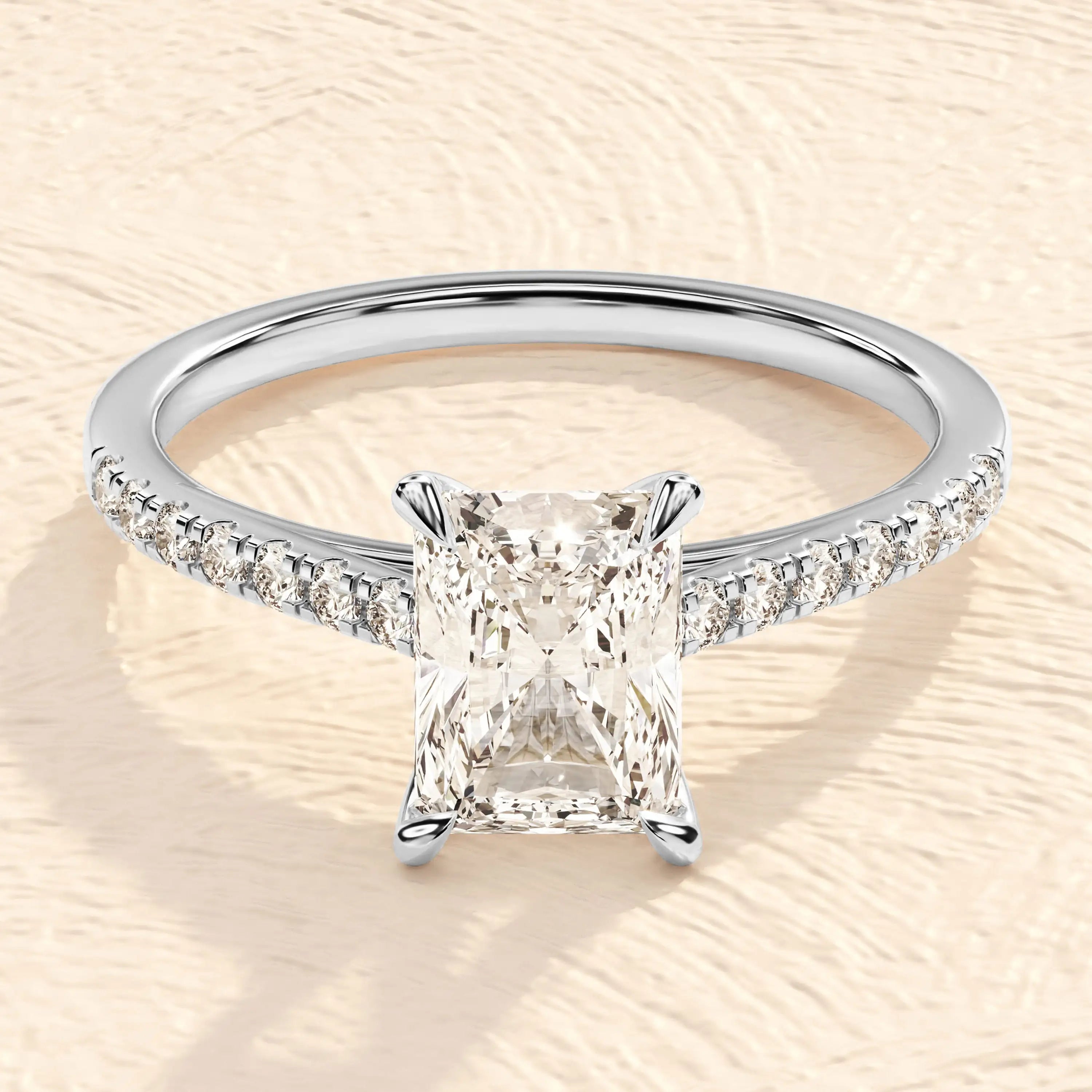 IGI Certified High Quality Silver Plated Emerald Cut VVS Moissanite Diamond Ring Vintage Style for Men Women's Weddings