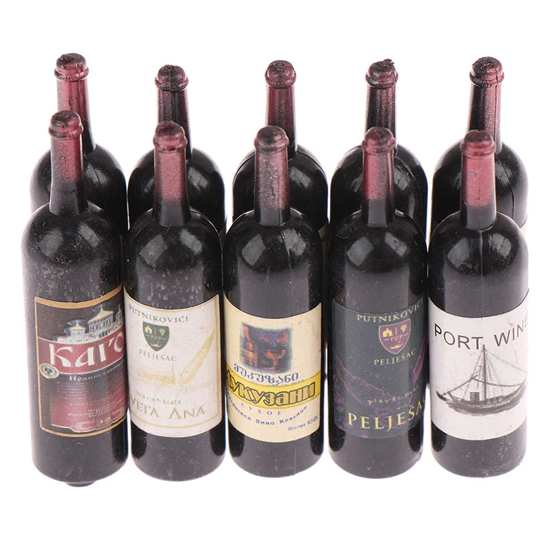10Pcs/Lot 1/12 Dollhouse Miniature Mini Simulation Wine Bottle Accessories Decor Furniture Model Toys Children Gifts