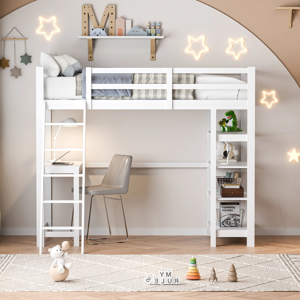 Rosahqnda children's high bed 90x200 cm 140x200 cm, children's bed with crash protection, stair, storage space, bunk bed, solid wood