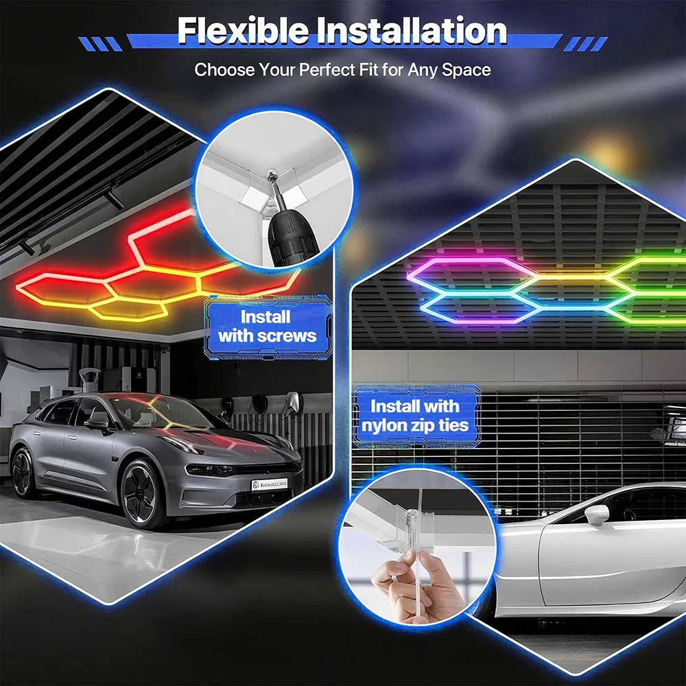 Smart hexagonal honeycomb RGB ambient tube light DIY modular splicing plug and play color lamp 85V-265V phone APP & remote control support timing shutdown music sync mode brightness and color adjustable, ideal for gaming room