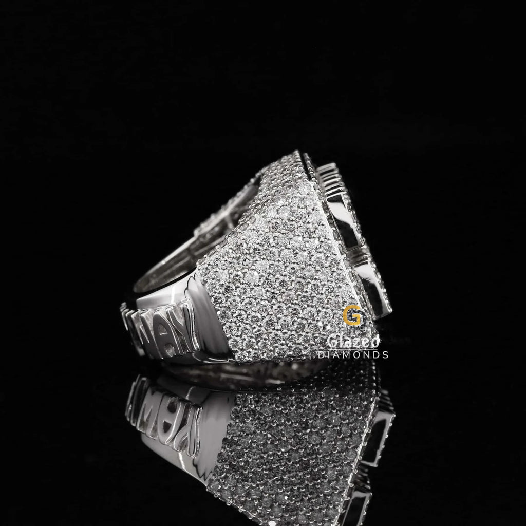 Customized 925 Sterling Silver Hip Hop Square Ring with Brilliant Lab Grown Diamonds Fully Iced Letter Design for Weddings