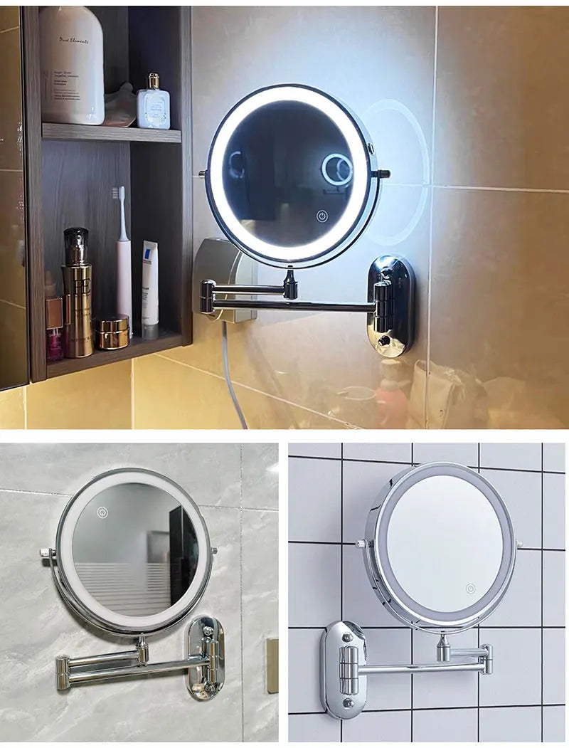 8 Inch Makeup Mirror Gold 3x/5x/7x/10x Magnifying Double Side USB Charging Bathroom 3 Color Light Cosmetic Mirrors
