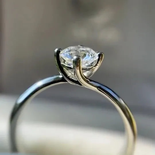 6mm Cut Diamond Engagement Ring | Classic Solitaire Accents | Sterling Silver 18K Gold Plated Bridal Wedding Fine Jewelry Custom
