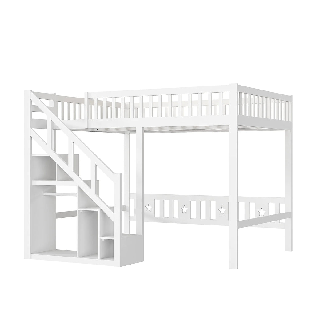 Rosahqnda children's high bed 90x200 cm 140x200 cm, children's bed with crash protection, stair, storage space, bunk bed, solid wood