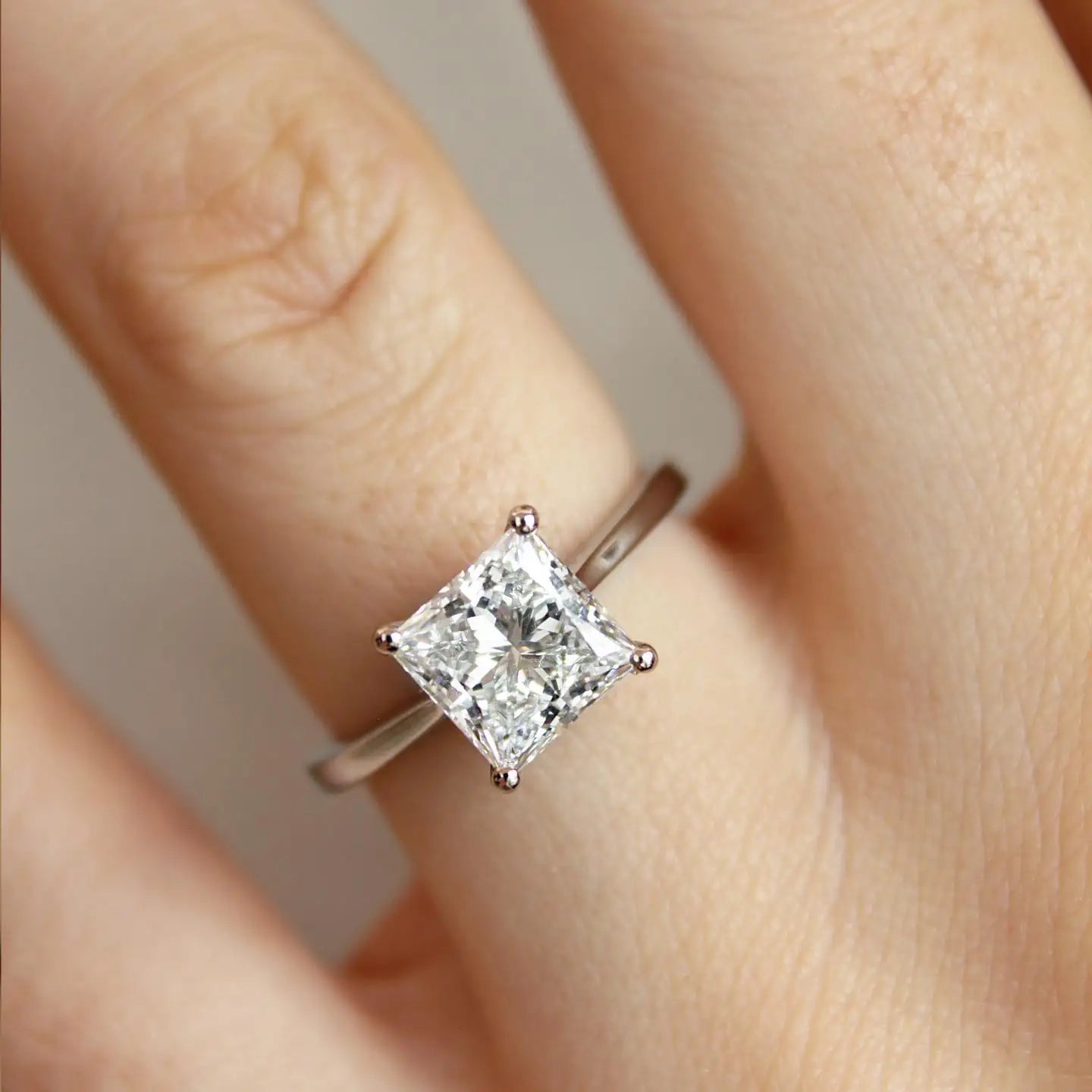 7mm Princess Cut Diamond Engagement Ring | Solitaire Bridal Wedding Ring | Sterling Silver 18K Gold Plated Minimalist Ring