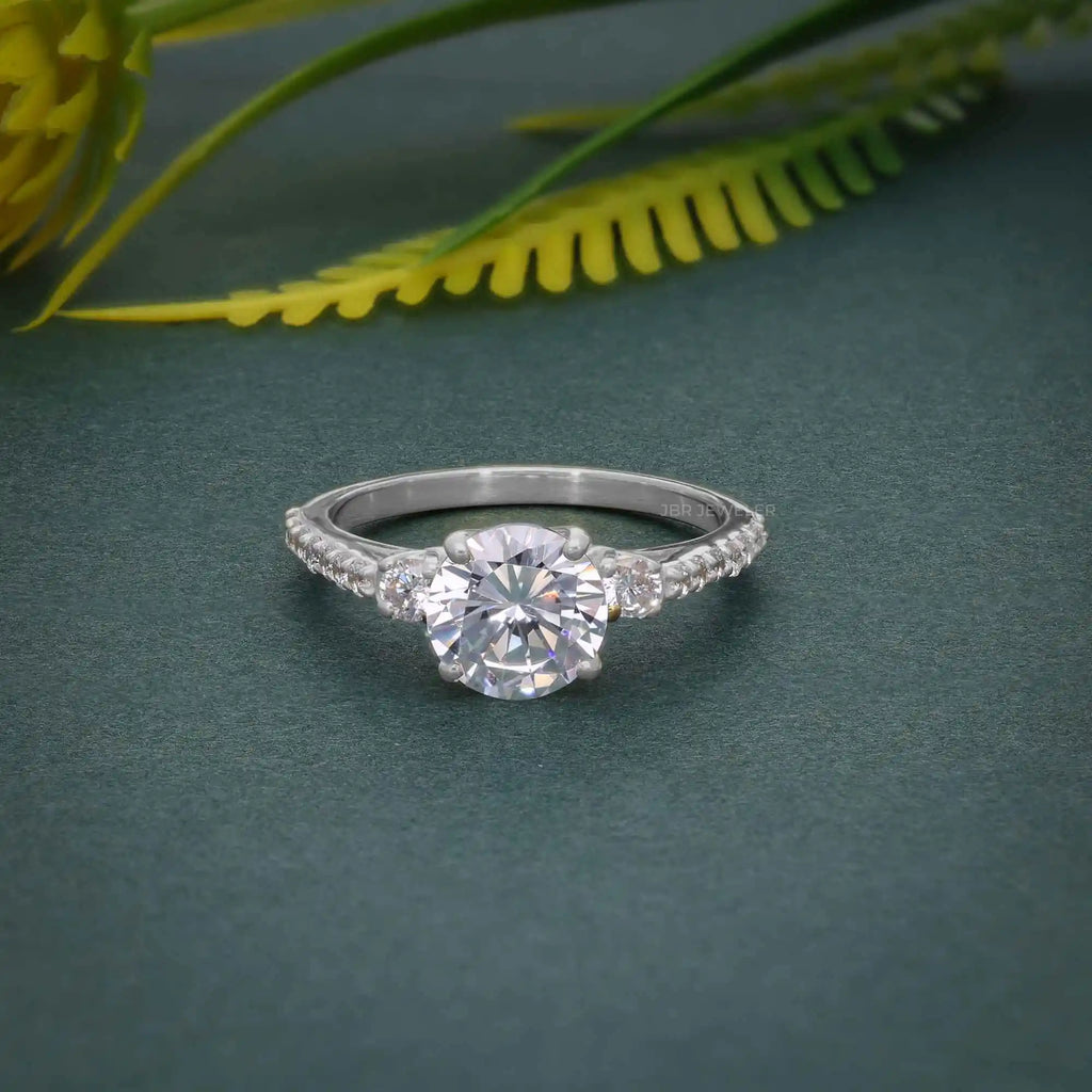 Antique Style IGI Certified VVS Lab Grown Diamond Gold Plated 925 Silver Pave Set Three Stone Engagement Ring For Women Gifts