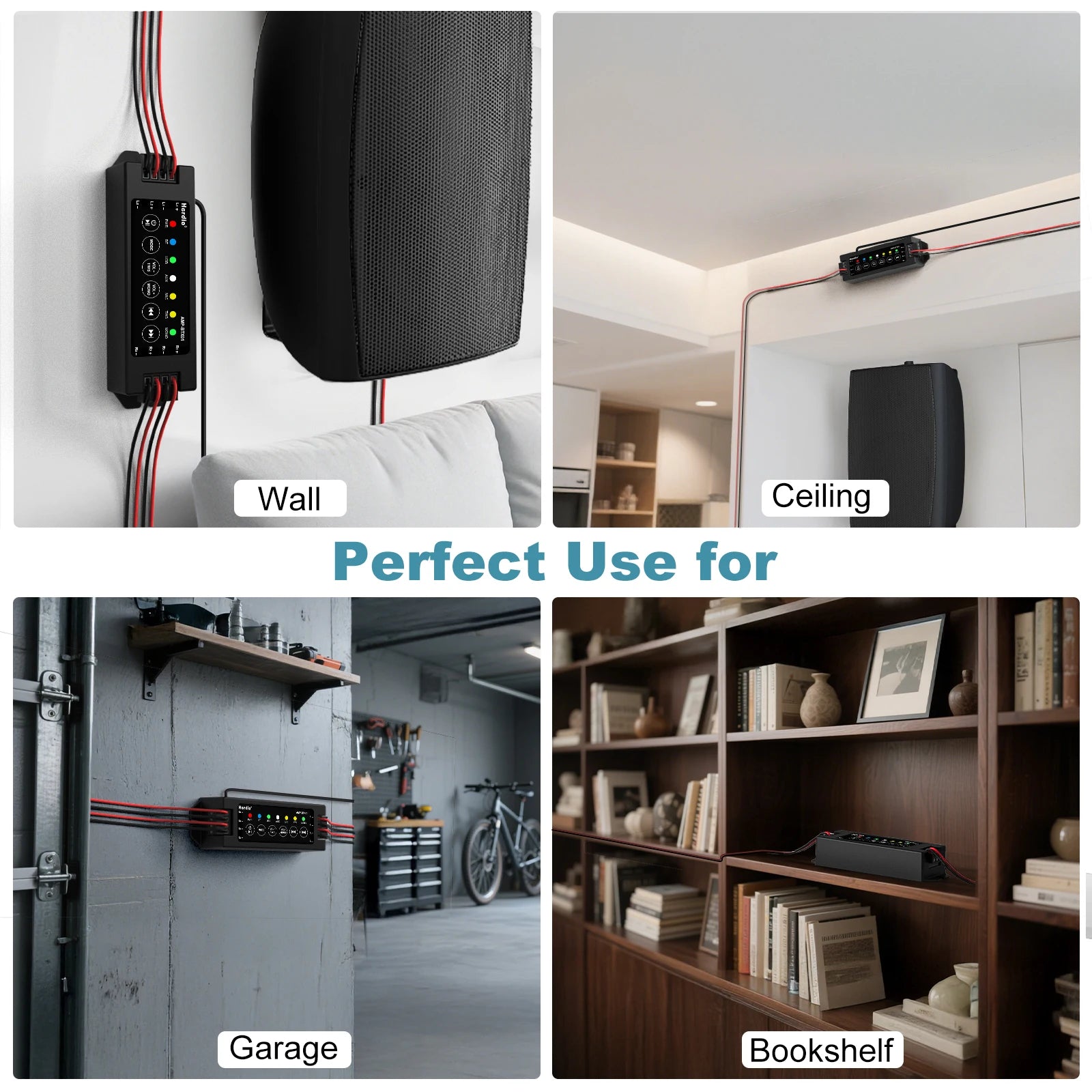 Herdio 4-Channel Bluetooth Audio Amplifier with Remote Control for Bathroom Wall/Ceiling Speakers  EU/US/UK/AU Compatible