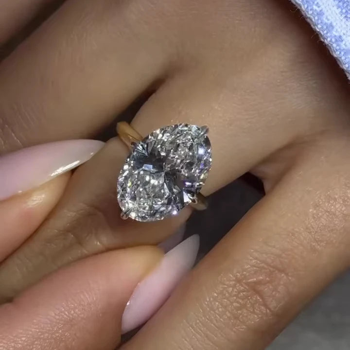 Elegant 12x8mm Oval Cut Moissanite Solitaire Engagement Ring Yellow Gold Plated Wedding Ring Fine Jewelry For Women Wholesale