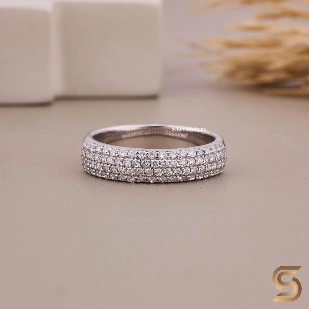 925 Sterling silver Moissanite Diamond Half Eternity Ring 5mm Pave Wedding Band Round Cut Ethical