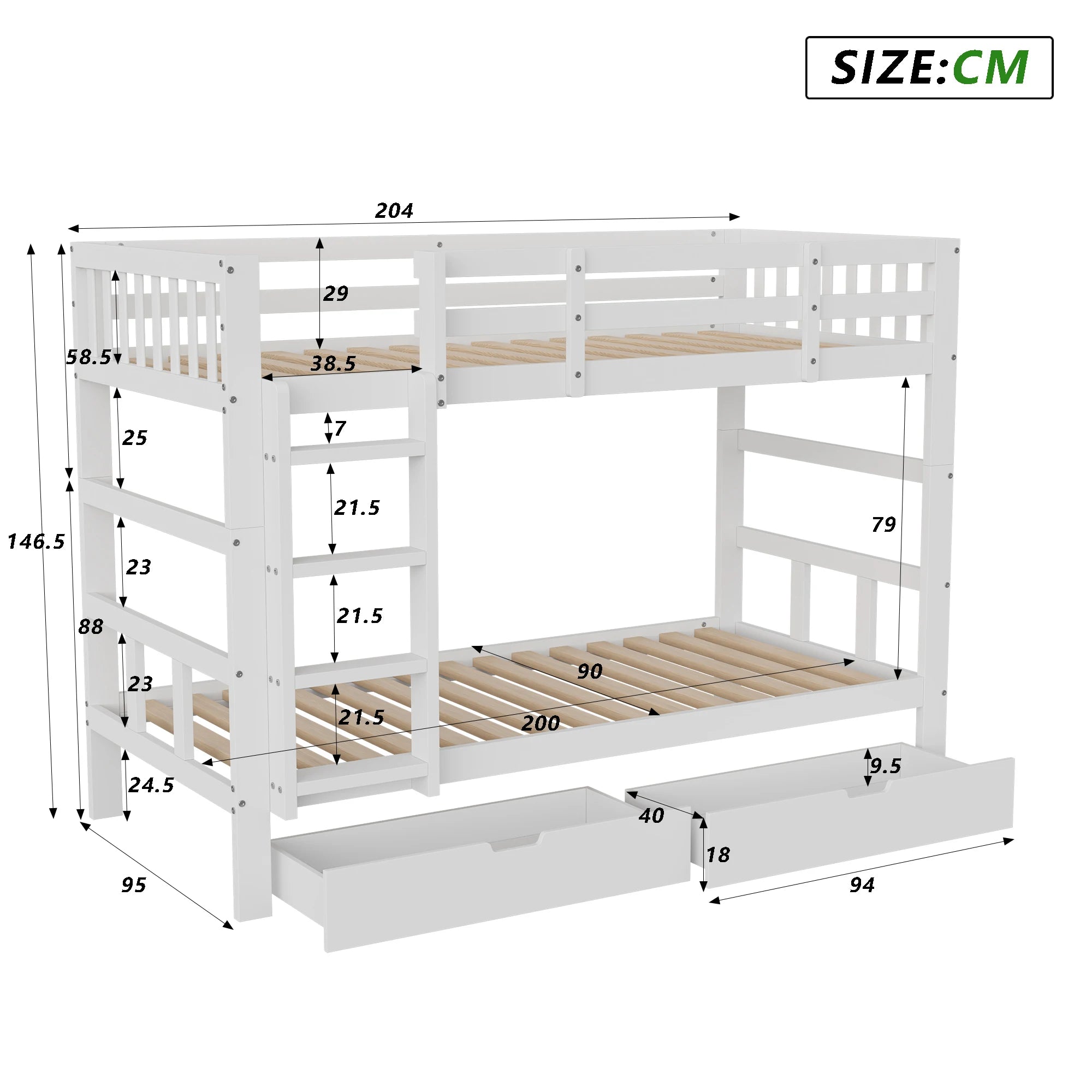 Rosahqnda children's high bed 90x200 cm 140x200 cm, children's bed with crash protection, stair, storage space, bunk bed, solid wood